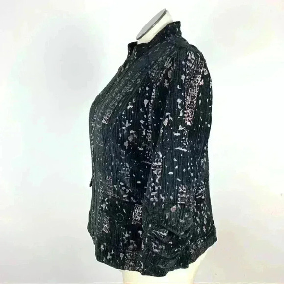 Christopher & Banks blazer XL black caramel brown metallic artsy paint splatter - Picture 5 of 9